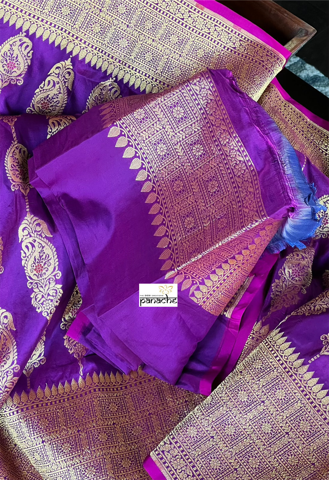 Pure Silk Katan Banarasi- Purple Antique Zari