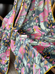 Designer Satin Silk - Grey Pink Kalamkari