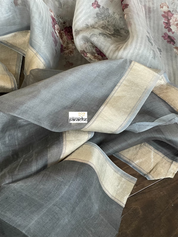 Banarasi Organza Floral - Grey Antique Golden Zari