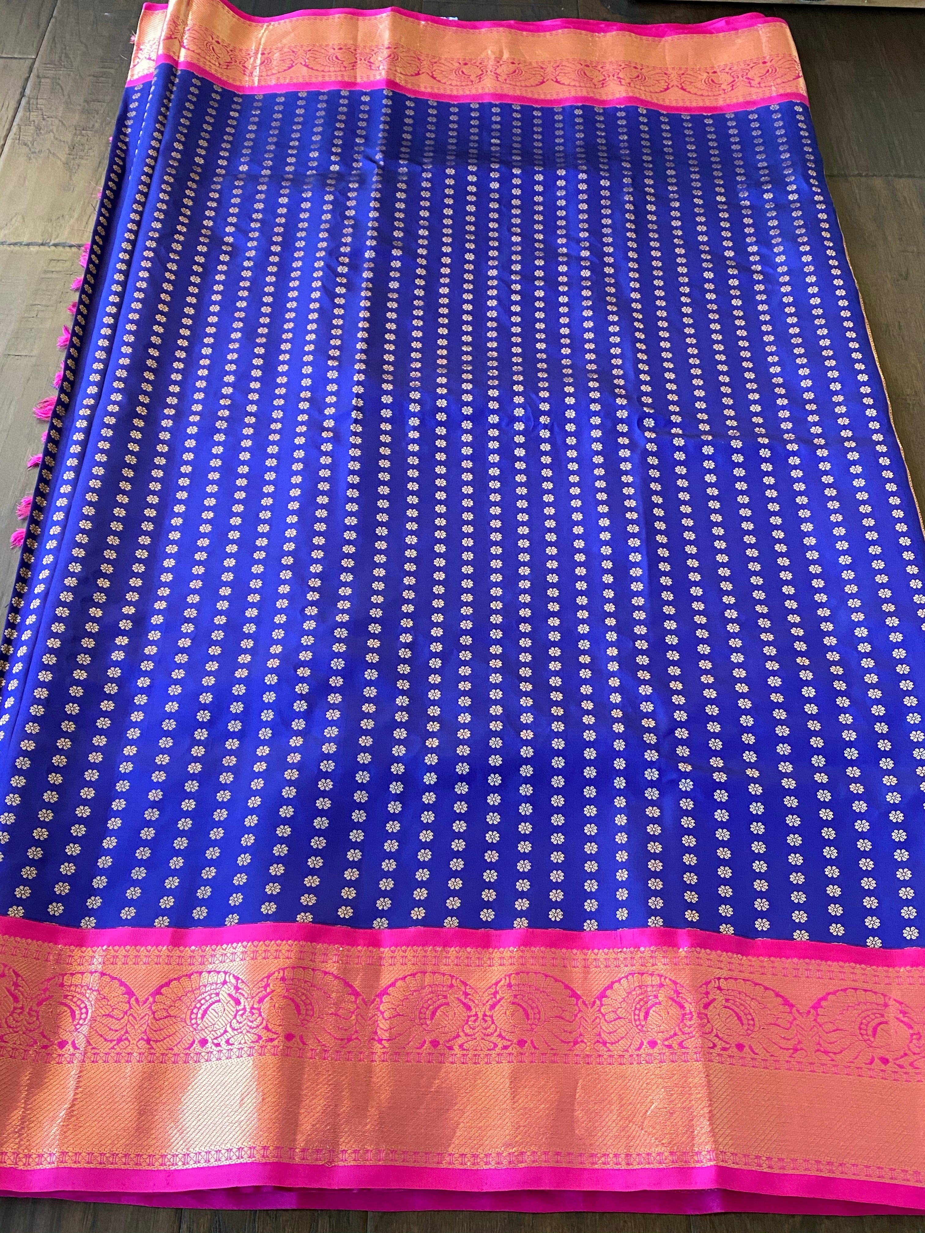 Pure Silk Kanjivaram - Blue Magenta Pink
