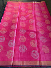 Tussar Silk - Hot Pink Grayish Black