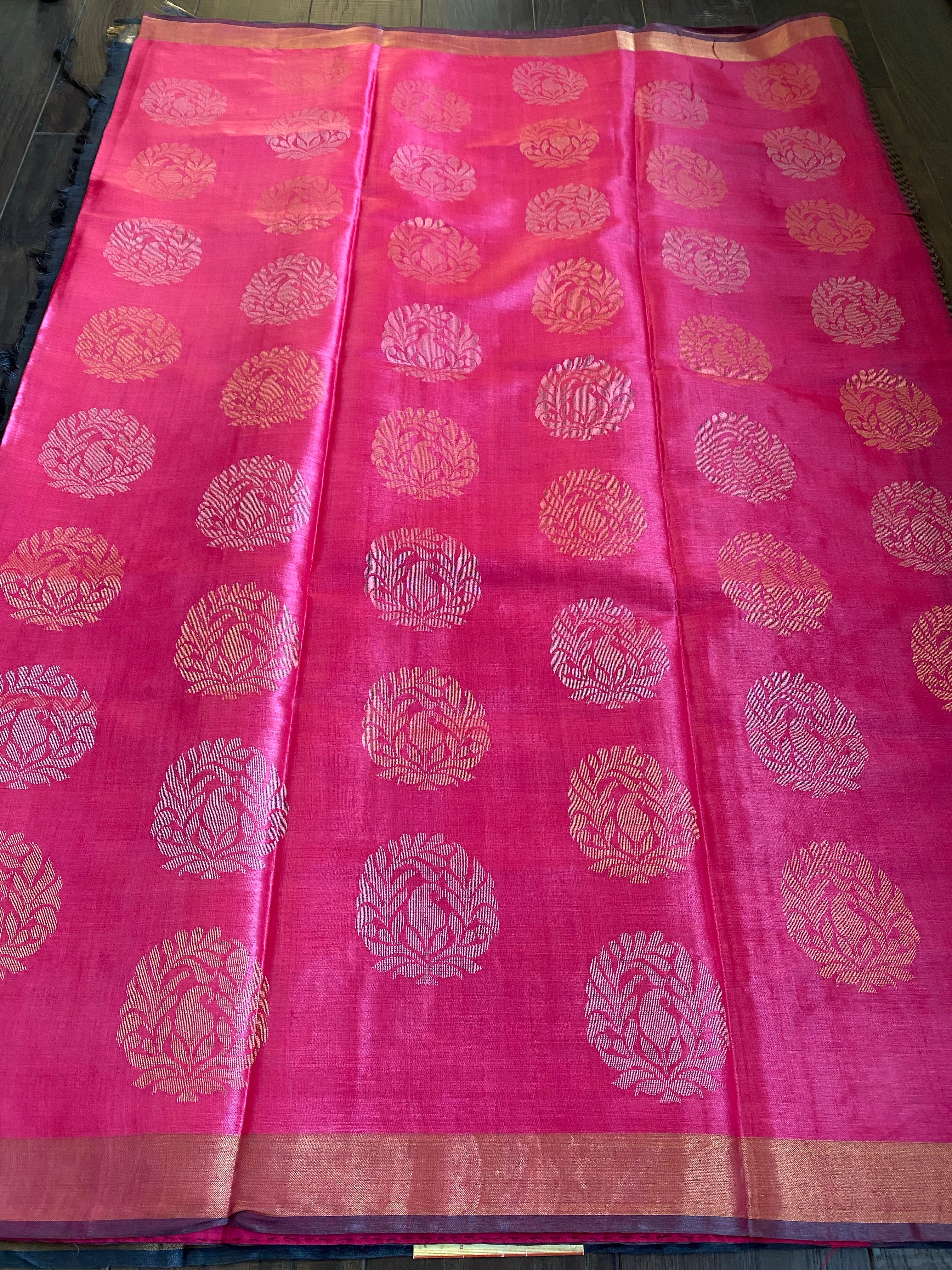 Tussar Silk - Hot Pink Grayish Black