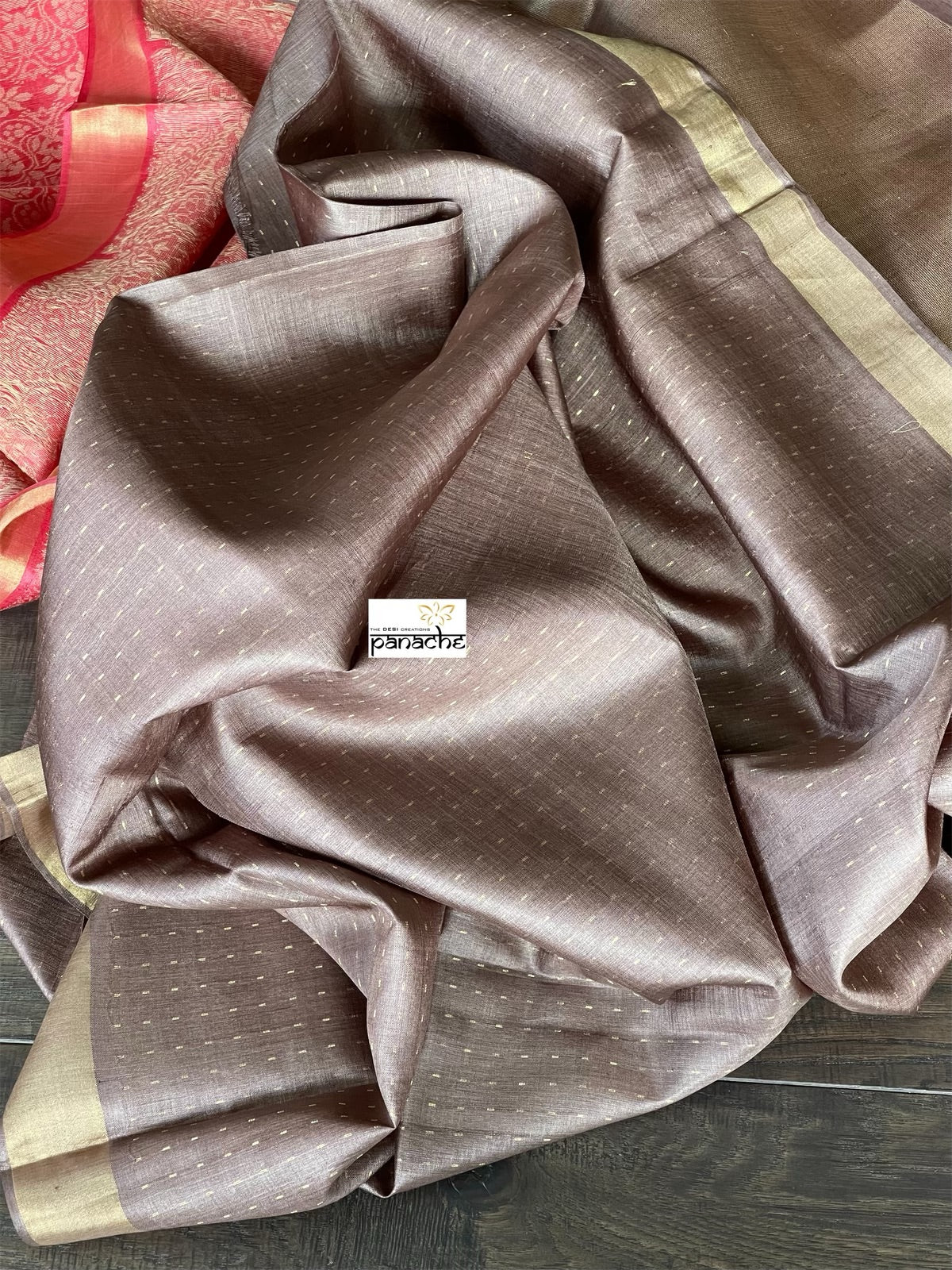 Tussar Silk - Coral Red Resham Woven