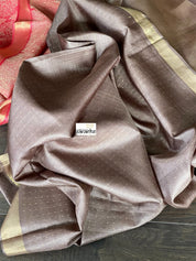 Tussar Silk - Coral Red Resham Woven