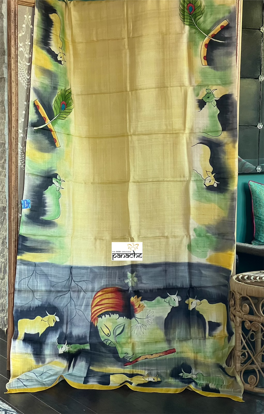 Pure Tussar Silk - Light Lemon Yellow Hand Painted