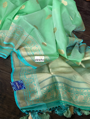 Organza Silk Banarasi - Sea-foam Green Firozi khadwa