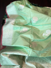 Katan Silk Banarasi - Mint Green Khadwa Silver Zari Woven