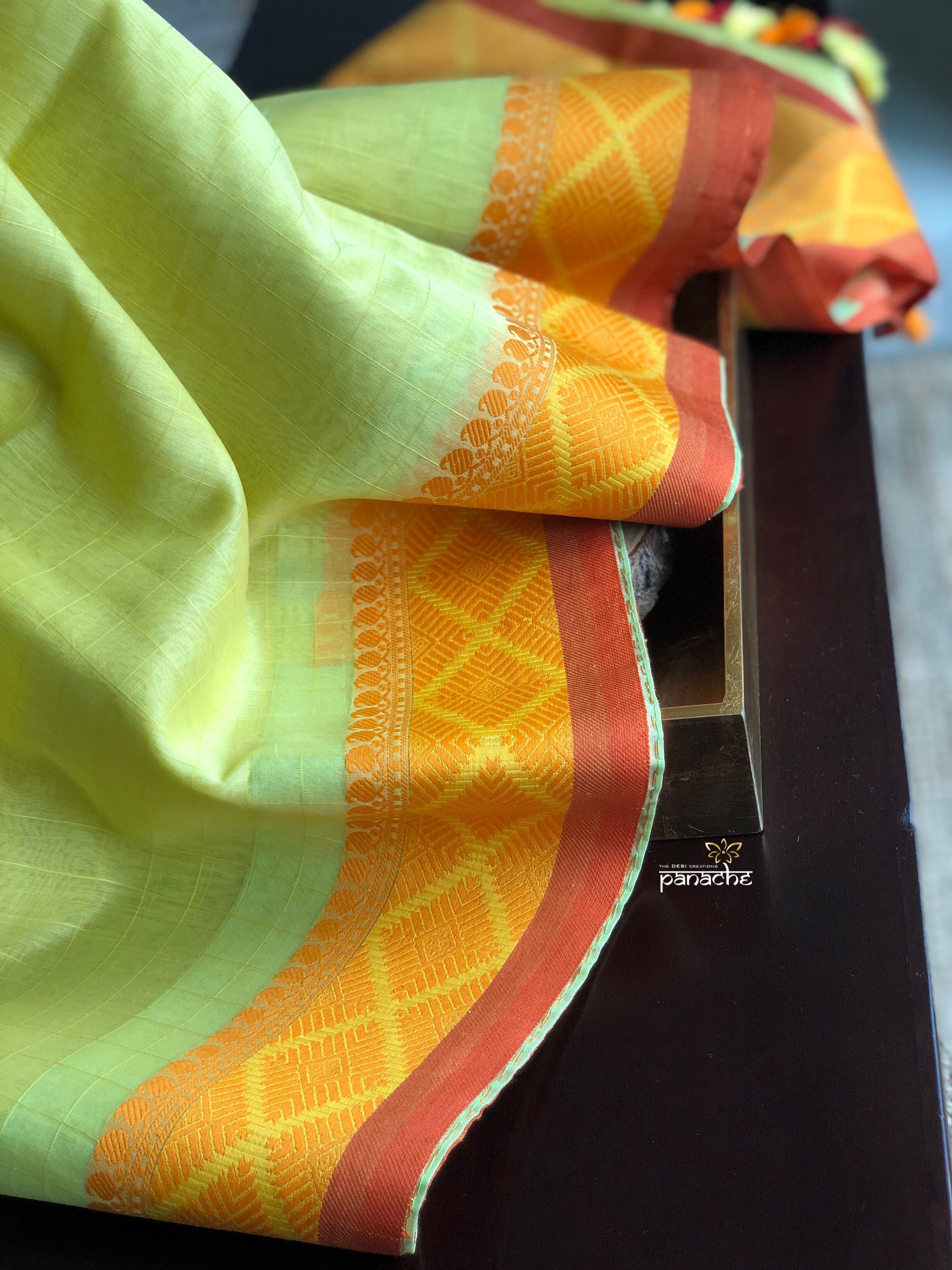 Silk Cotton Banarasi - Lemon Yellow Woven checks