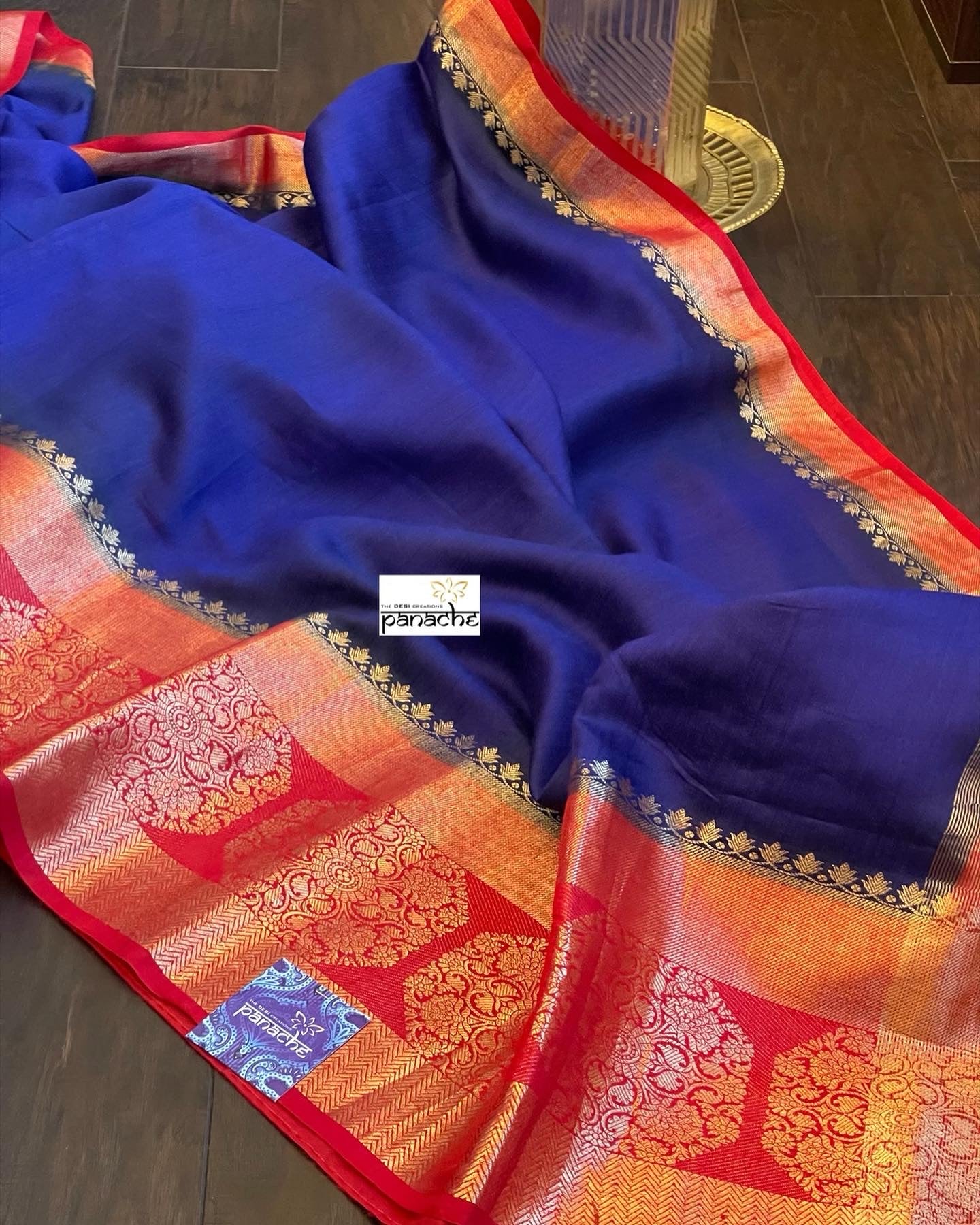 Muga Silk Banarasi - Royal Blue Red