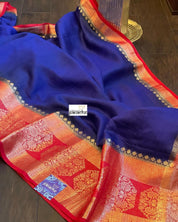 Muga Silk Banarasi - Royal Blue Red