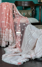 Designer Pure Net Embroidered - Peach