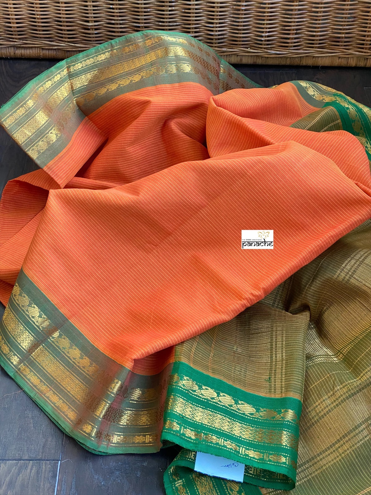 Gadwal Pure Cotton - Orange Green