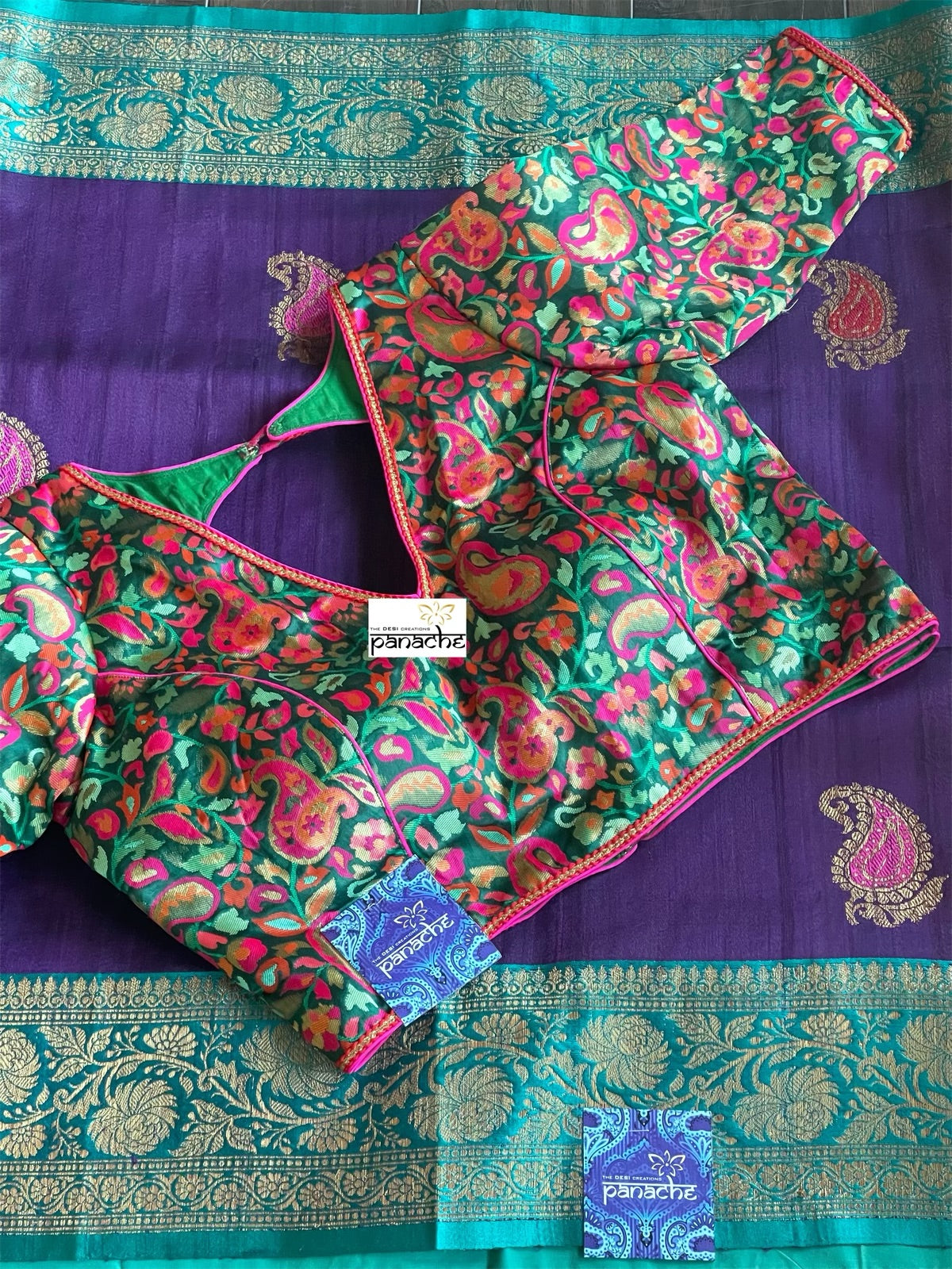 Tussar Silk Banarasi - Purple Firozi Meenakari