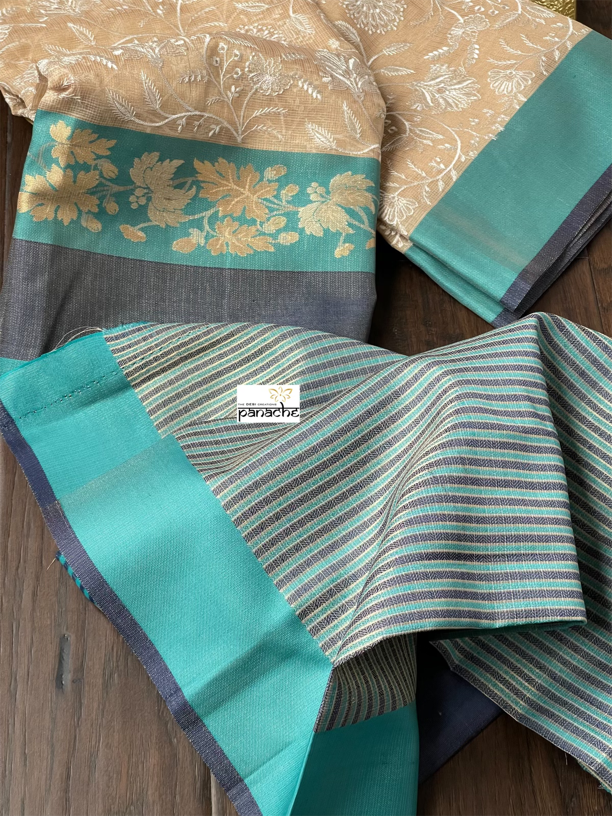 Tissue Kota Silk Embroidered - Golden Beige FIrozi