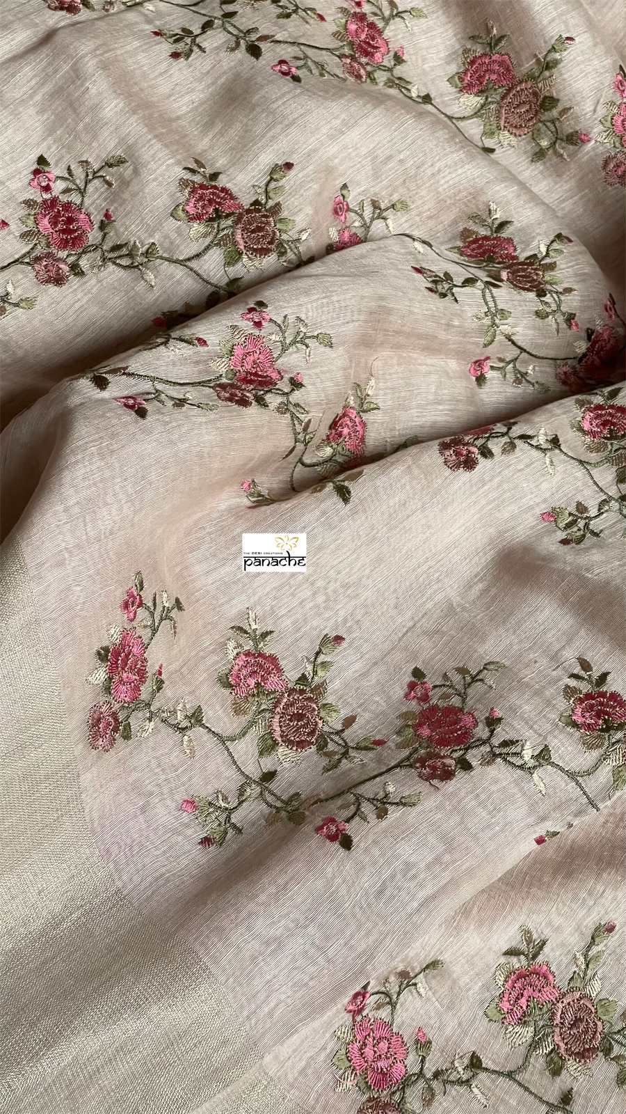 Embroidered Linen Silk- Blush Pink