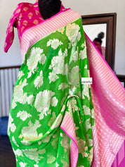 Khaddi Georgette Banarasi - Green Pink