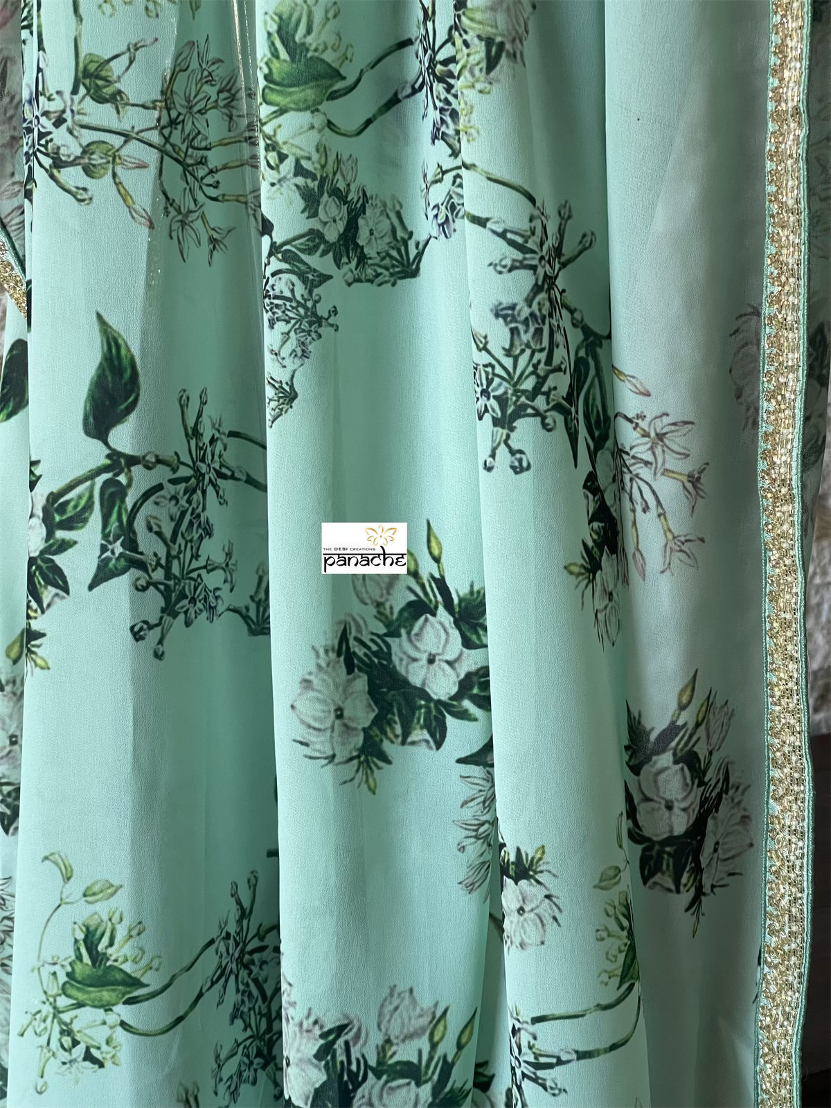 Georgette Designer Inspired Drape - Sea Green Floral