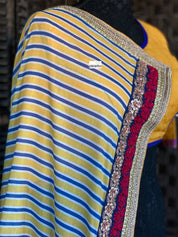 Muslin Soft Silk Printed - Blue Yellow Striped