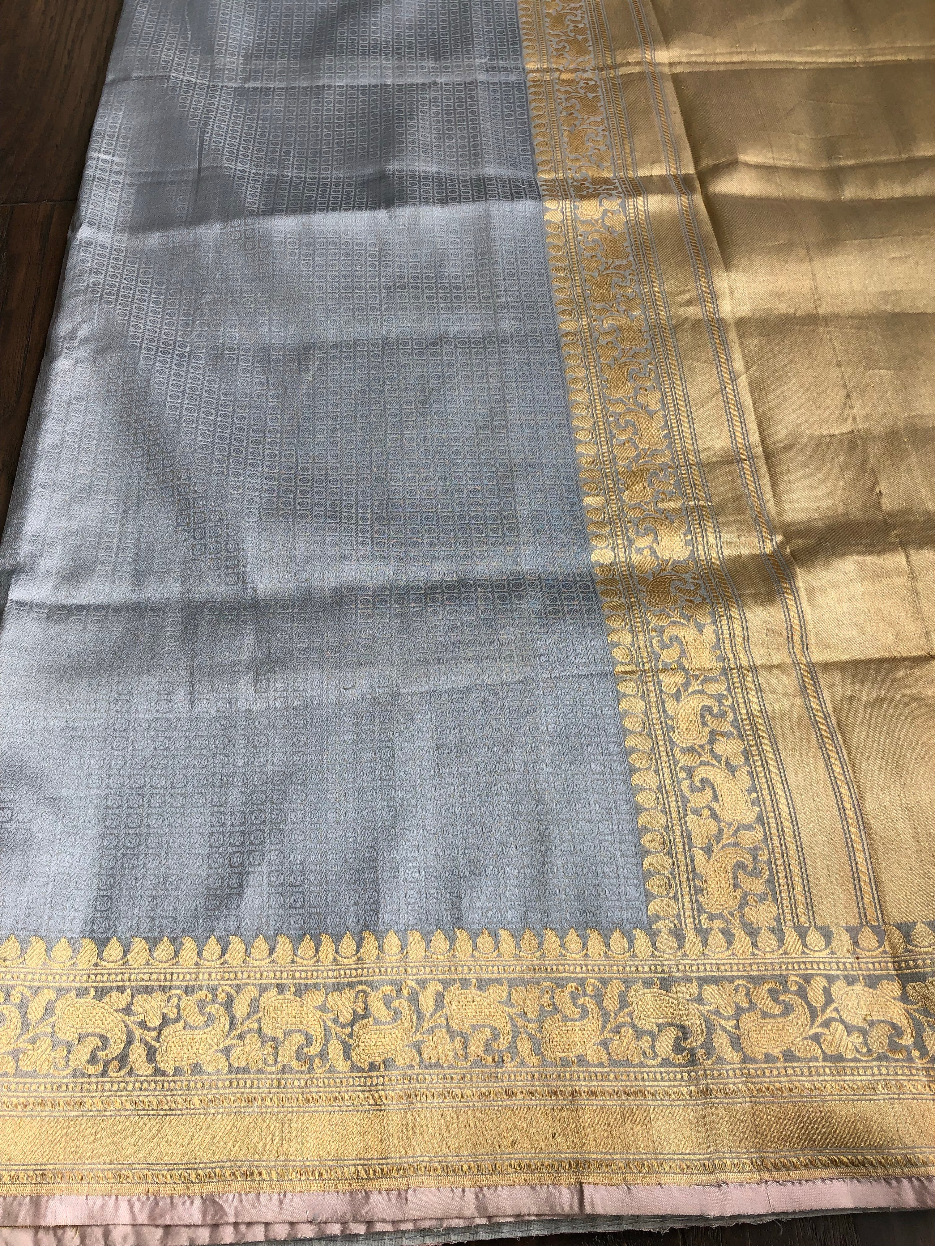 Tanchoi Silk Banarasi - Grey Antique Golden