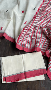 Pure Khadi Cotton Handloom - Beige Red Woven