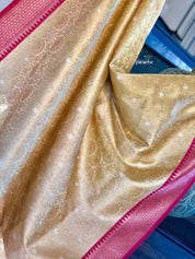 Pure Katan Silk Banarasi - Light Butter Yellow Golden Zari woven