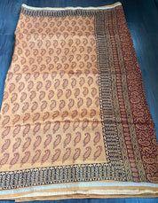 Bagh Print Saree - Light Apricot Silver Zari