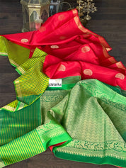 Pure Silk Kanjivaram - Red Green Paisley