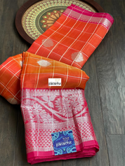 South Cotton Silk - Orange Zari Checkered