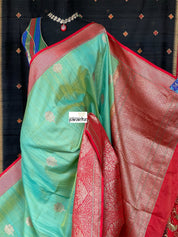Pure Tassur Silk Banarasi - Sea Green Red