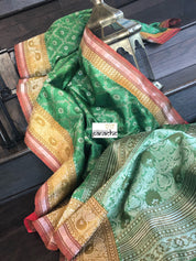 Tussar Silk Banarasi - Green Yellow Red