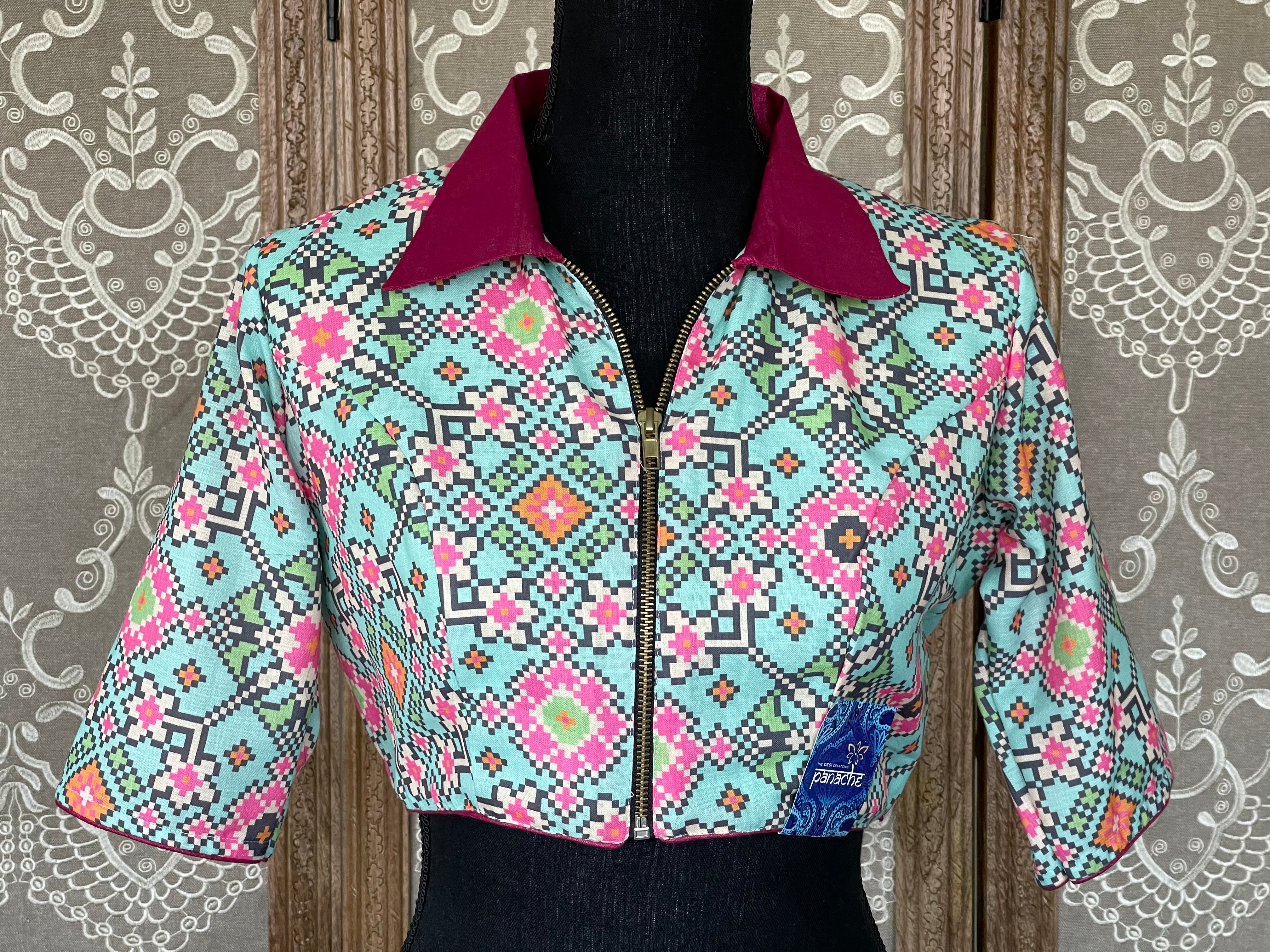 Designer Blouse - Mint Blue Printed