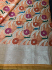Kora Cotton Silk Saree - Tangerine Meenakari