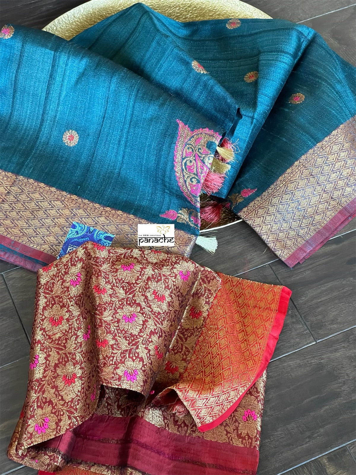 Tussar Silk Banarasi - Teal Blue Jewel Tone