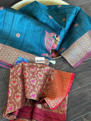 Tussar Silk Banarasi - Teal Blue Jewel Tone