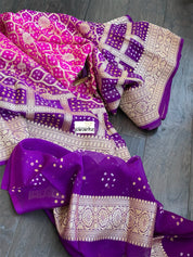 Bandhej Khaddi Georgette Banarasi - Pink Purple