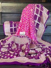 Bandhej Khaddi Georgette Banarasi - Pink Purple