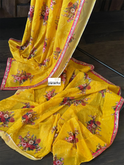 Designer Crepe Georgette Sequin Floral  - Yellow Red Pink
