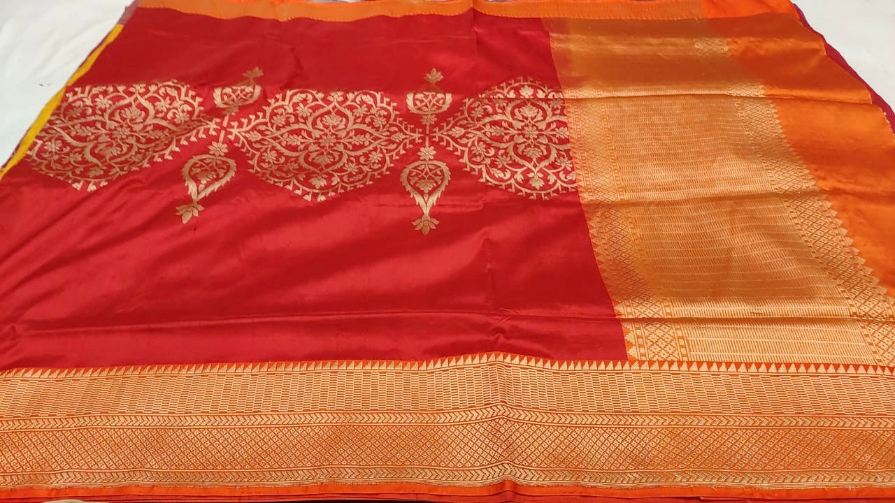 Pure Silk Banarasi - Red Rusty Orange