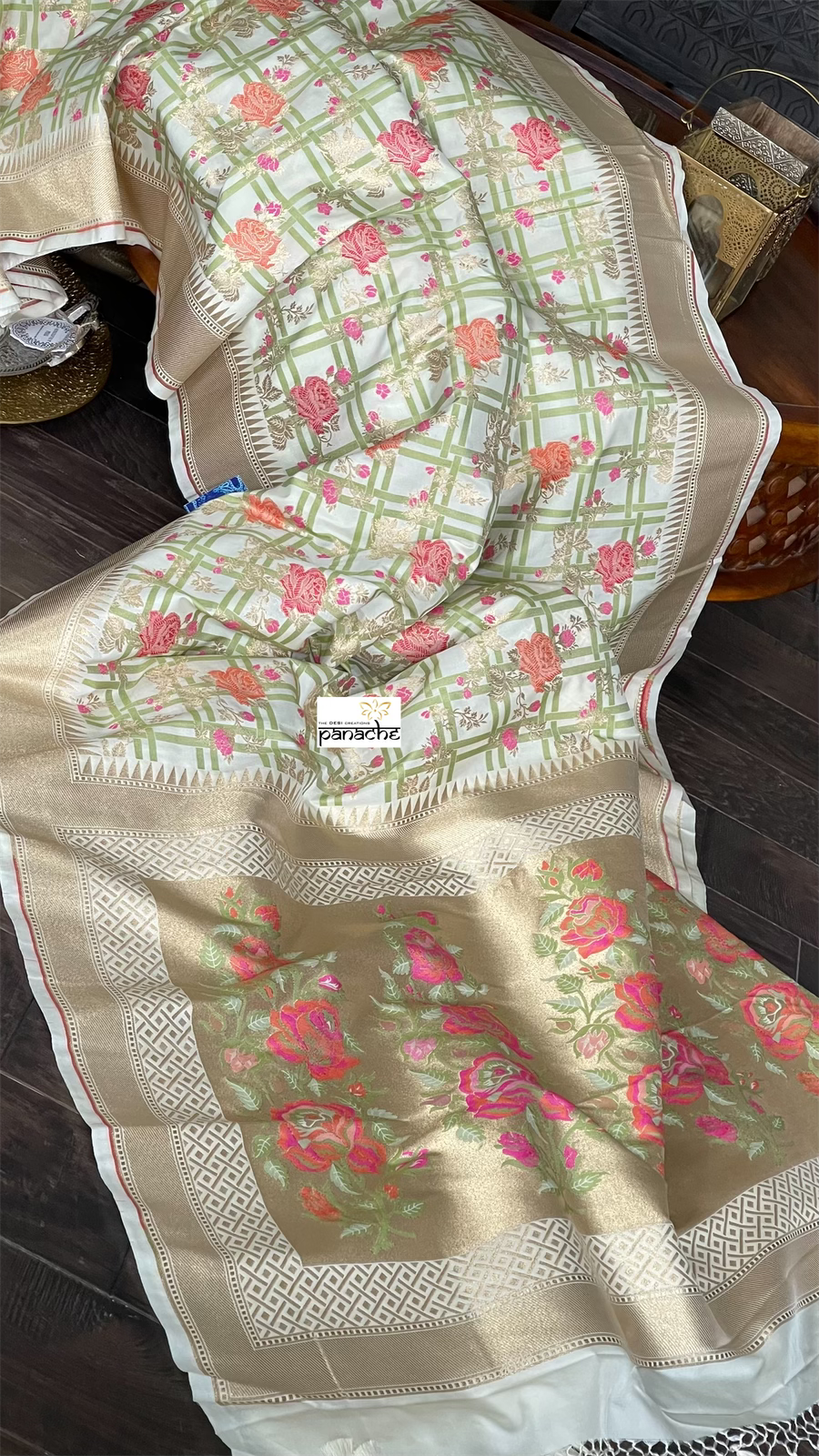 Soft Silk Banarasi - Off-White Checkered woven