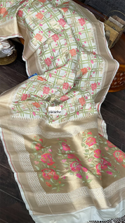 Soft Silk Banarasi - Off-White Checkered woven