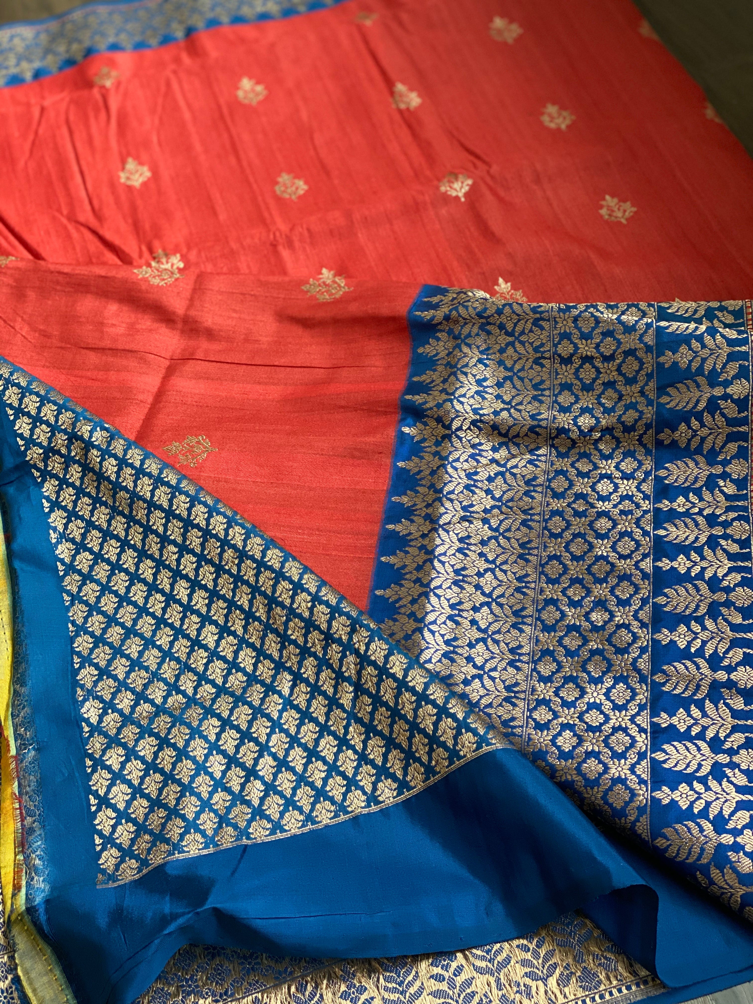 Pure Tassur Silk Banarasi - Red Blue