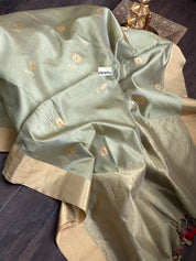 Pure Chanderi Silk - Metallic Moss Green Eknaliya Woven