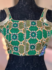 Designer Blouse - Green Black Woven