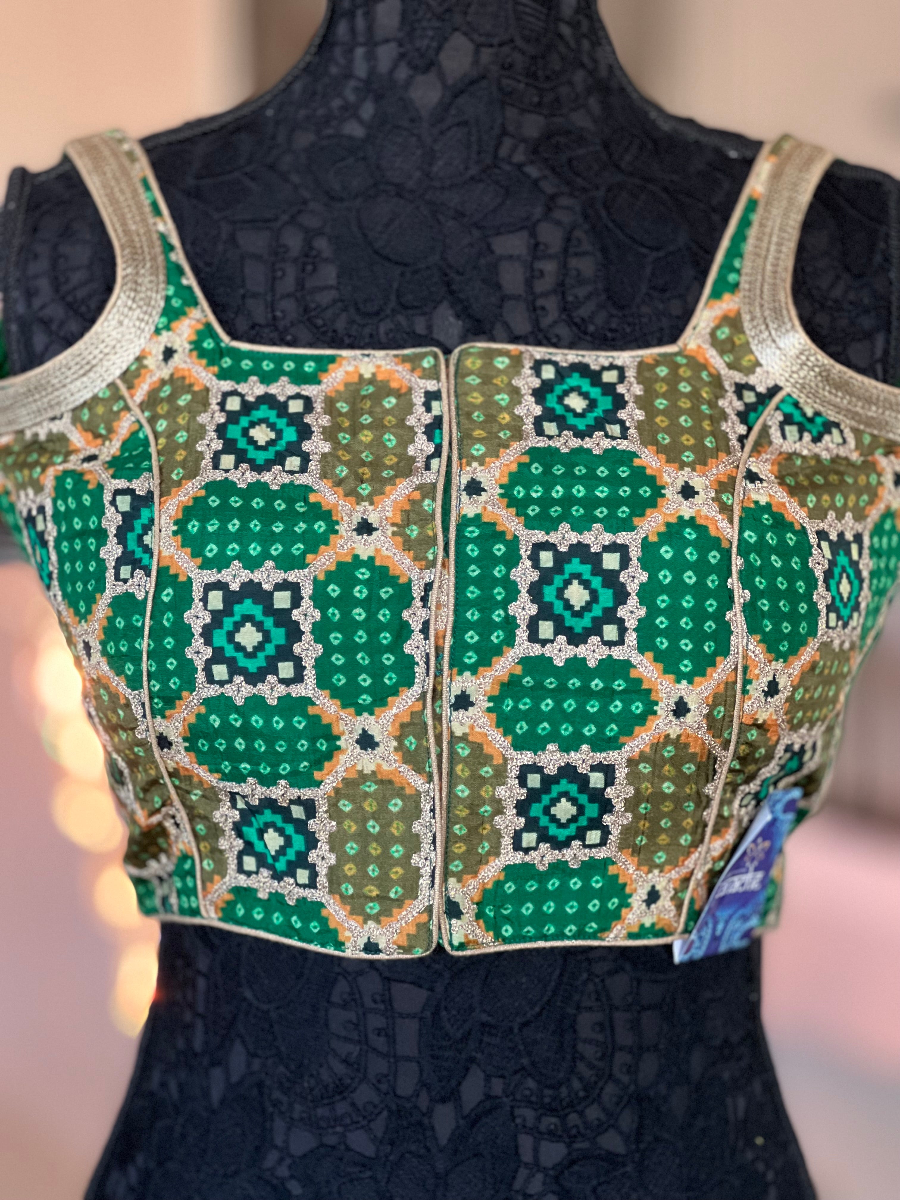 Designer Blouse - Green Black Woven
