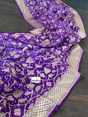 Bandhej Khaddi Georgette Banarasi - Purple Bandhej