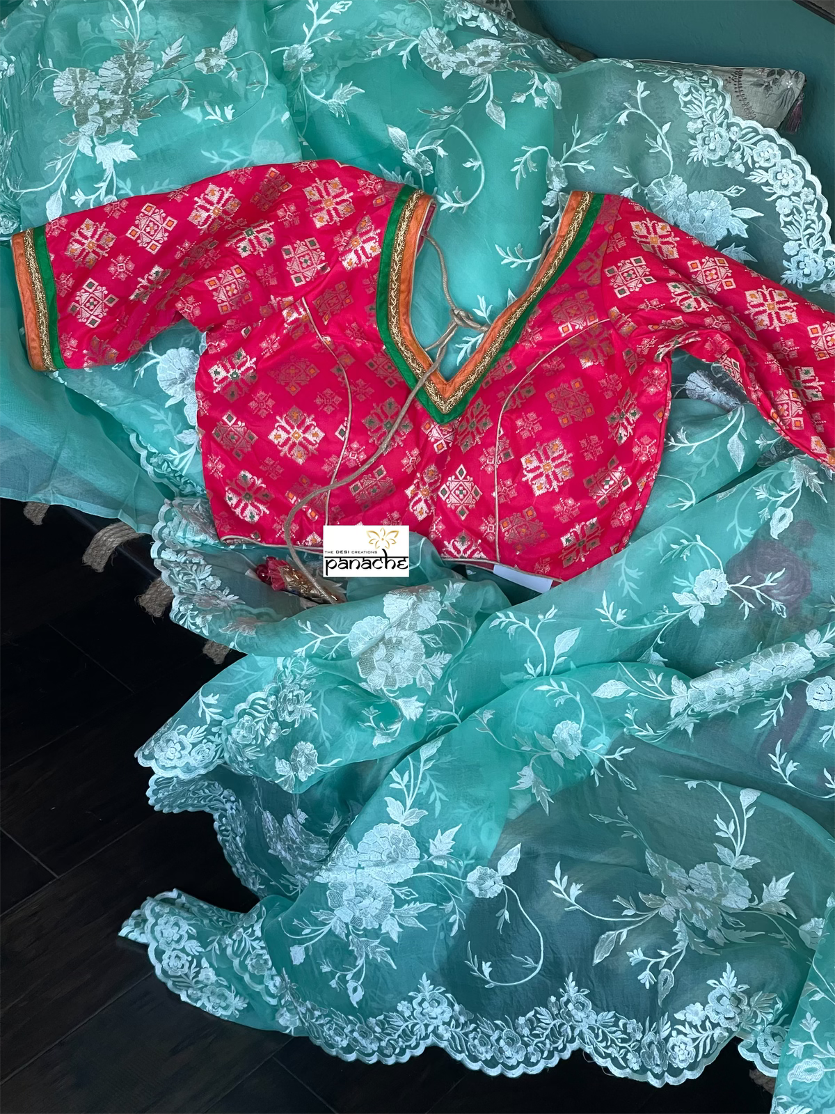 Designer Organza - Sea-Green Embroidered