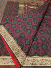Soft Silk Bandhni Banarasi - Black Maroon Green