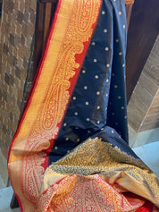 Katan Silk Banarasi - Black Red Paiesley