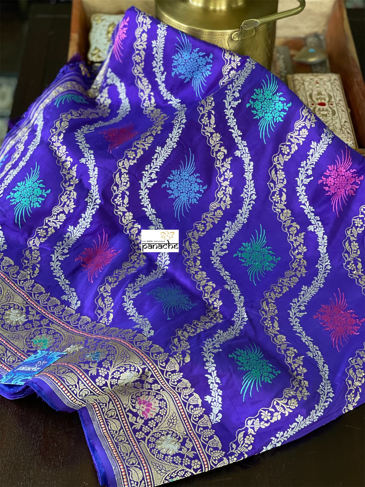 Pure Silk Kadwa Banarasi - Purple Multi Meenakari