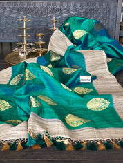 Tussar Silk Banarasi - Shot Rama Green Gicha